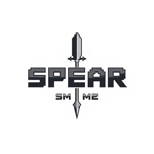 Professional logo design. it says SPEAR in the middle  SMP under it with a spear in the middle in minecraft font