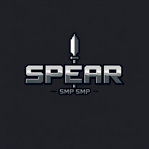 Professional logo design. it says SPEAR in the middle then SMP under it with a spear in the middle in minecraft font
