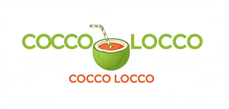 Design a juice shop logo for me in teal and yellow color naming COCCO LOCCO with a glass of juice in form of logo  - in orange COLOR, background should be white i like this design but change color scheme in to green and orange also add cc in cocco locco