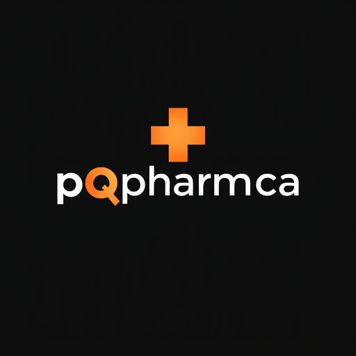 Professional logo design. create a pqpharma logo with black orange and white colors, insert a pharmacy cross in the logo