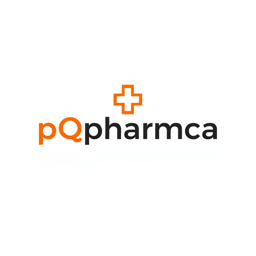 Professional logo design. create a pqpharma logo with black orange and white colors, insert a pharmacy cross in the logo