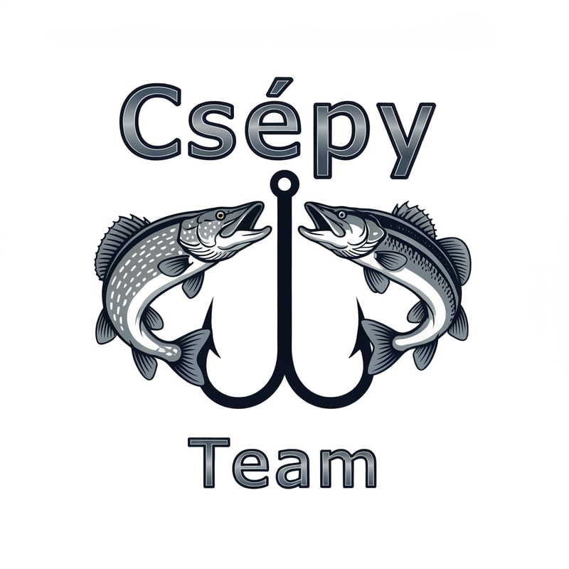 Design a bold and dynamic fishing-themed logo. The logo should feature a pike and a zander facing each other, with a large fishing hook placed vertically between them. The bottom of the hook should extend down to the tails of the fish, creating a strong central axis.
Above the fish, place the word “Csépy” — the stem of the letter “p” should seamlessly form the shaft of the hook.
Below the hook, add the word “Team”, aligned centrally under the composition.
Use spaced-out letters for both “Csépy” and “Team” to give the text an airy, modern look.
The font should be stylish, bold, and dynamic, evoking energy and motion.
Color palette: cool tones such as deep blue, silver, and black, with clean lines and balanced proportions — suitable for apparel, decals, or team branding.