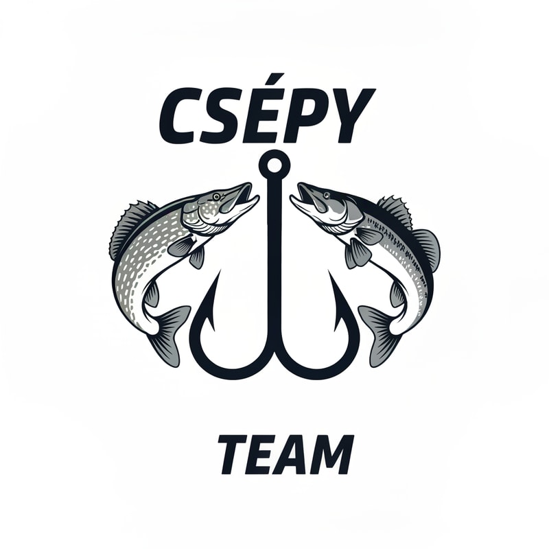 Design a bold and dynamic fishing-themed logo. The logo should feature a pike and a zander facing each other, with a large fishing hook placed vertically between them. The bottom of the hook should extend down to the tails of the fish, creating a strong central axis.
Above the fish, place the word “Csépy” — the stem of the letter “p” should seamlessly form the shaft of the hook.
Below the hook, add the word “Team”, aligned centrally under the composition.
Use spaced-out letters for both “Csépy” and “Team” to give the text an airy, modern look.
The font should be stylish, bold, and dynamic, evoking energy and motion.
Color palette: cool tones such as deep blue, silver, and black, with clean lines and balanced proportions — suitable for apparel, decals, or team branding.