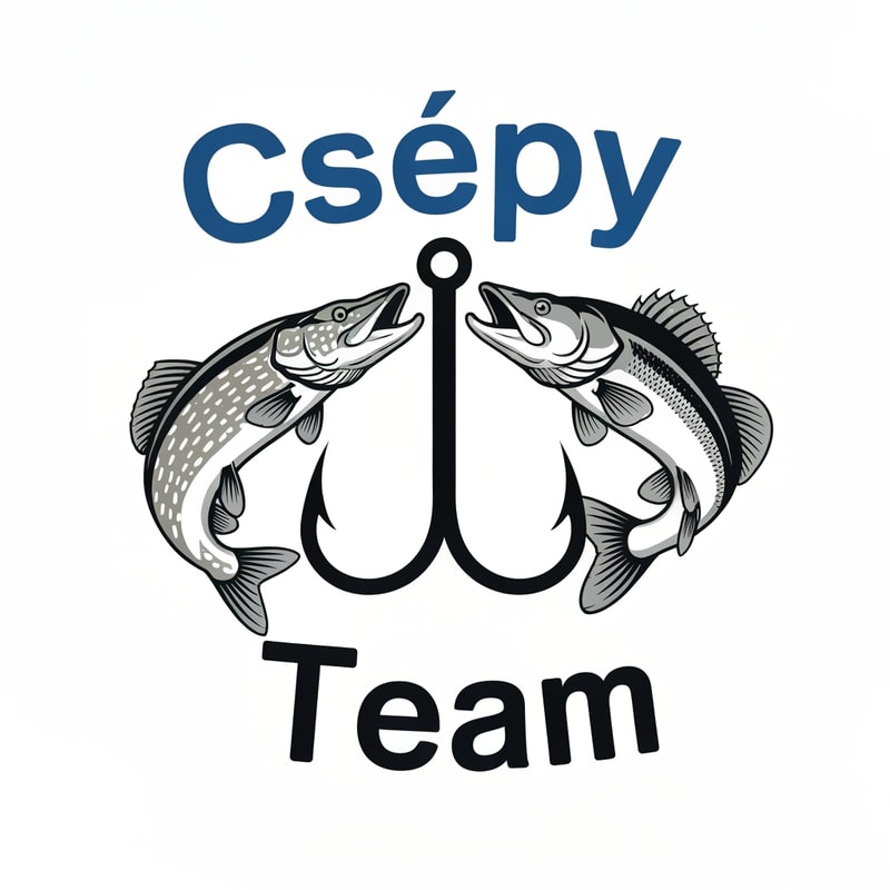 Design a bold and dynamic fishing-themed logo. The logo should feature a pike and a zander facing each other, with a large fishing hook placed vertically between them. The bottom of the hook should extend down to the tails of the fish, creating a strong central axis.
Above the fish, place the word “Csépy” — the stem of the letter “p” should seamlessly form the shaft of the hook.
Below the hook, add the word “Team”, aligned centrally under the composition.
Use spaced-out letters for both “Csépy” and “Team” to give the text an airy, modern look.
The font should be stylish, bold, and dynamic, evoking energy and motion.
Color palette: cool tones such as deep blue, silver, and black, with clean lines and balanced proportions — suitable for apparel, decals, or team branding.