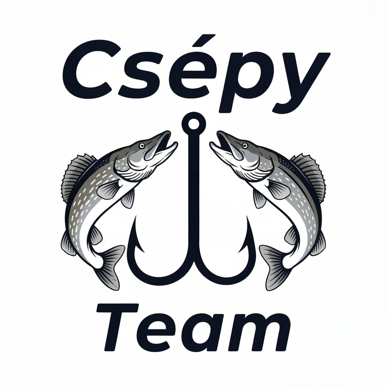 Design a bold and dynamic fishing-themed logo. The logo should feature a pike and a zander facing each other, with a large fishing hook placed vertically between them. The bottom of the hook should extend down to the tails of the fish, creating a strong central axis.
Above the fish, place the word “Csépy” — the stem of the letter “p” should seamlessly form the shaft of the hook.
Below the hook, add the word “Team”, aligned centrally under the composition.
Use spaced-out letters for both “Csépy” and “Team” to give the text an airy, modern look.
The font should be stylish, bold, and dynamic, evoking energy and motion.
Color palette: cool tones such as deep blue, silver, and black, with clean lines and balanced proportions — suitable for apparel, decals, or team branding.