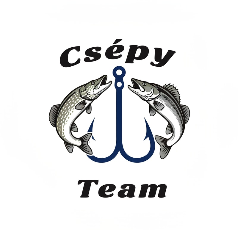 Design a bold and dynamic fishing-themed logo. The logo should feature a pike and a zander facing each other, with a large fishing hook placed vertically between them. The bottom of the hook should extend down to the tails of the fish, creating a strong central axis.
Above the fish, place the word “Csépy” — the stem of the letter “p” should seamlessly form the shaft of the hook.
Below the hook, add the word “Team”, aligned centrally under the composition.
Use spaced-out letters for both “Csépy” and “Team” to give the text an airy, modern look.
The font should be stylish, bold, and dynamic, evoking energy and motion.
Color palette: cool tones such as deep blue, silver, and black, with clean lines and balanced proportions — suitable for apparel, decals, or team branding.