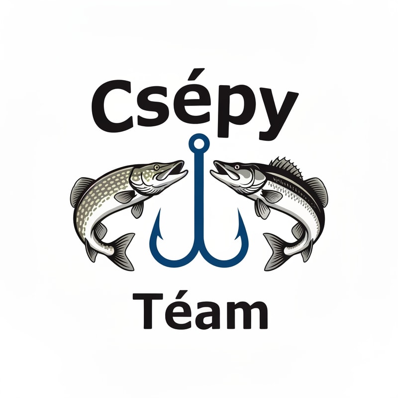 Design a bold and dynamic fishing-themed logo. The logo should feature a pike and a zander facing each other, with a large fishing hook placed vertically between them. The bottom of the hook should extend down to the tails of the fish, creating a strong central axis.
Above the fish, place the word “Csépy” — the stem of the letter “p” should seamlessly form the shaft of the hook.
Below the hook, add the word “Team”, aligned centrally under the composition.
Use spaced-out letters for both “Csépy” and “Team” to give the text an airy, modern look.
The font should be stylish, bold, and dynamic, evoking energy and motion.
Color palette: cool tones such as deep blue, silver, and black, with clean lines and balanced proportions — suitable for apparel, decals, or team branding.