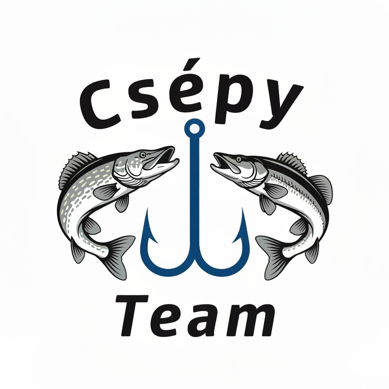 Design a bold and dynamic fishing-themed logo. The logo should feature a pike and a zander facing each other, with a large fishing hook placed vertically between them. The bottom of the hook should extend down to the tails of the fish, creating a strong central axis.
Above the fish, place the word “Csépy” — the stem of the letter “p” should seamlessly form the shaft of the hook.
Below the hook, add the word “Team”, aligned centrally under the composition.
Use spaced-out letters for both “Csépy” and “Team” to give the text an airy, modern look.
The font should be stylish, bold, and dynamic, evoking energy and motion.
Color palette: cool tones such as deep blue, silver, and black, with clean lines and balanced proportions — suitable for apparel, decals, or team branding.