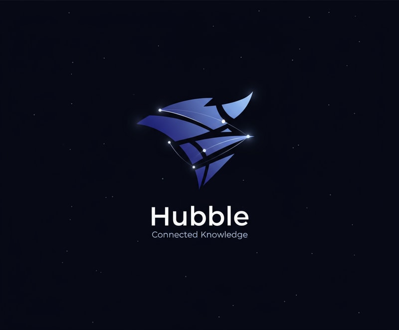 Please make the logo according to the BI guide of the Hubble service below. Make it feel like the attached image and make it simple considering that it is a SaaS platform.

### 1. What does this brand mean?

- **해석**: What does this brand stand for?
- **Analyzed**
    - "A platform that assets knowledge and experience into content and connects it with more value."
    - As the Hubble Space Telescope did, it opens up new horizons of knowledge, expanding the knowledge ecosystem.
    - a telescope
    - a knowledge ecosystem
    - the universe
    - Planets Affecting Each Other = Connected Knowledge Structures
    - gravitational field
    - a mesh net

---

### 2. What emotions should be evoked?

- **해석**: What emotions should it evoke?
- **Analytic**: IT, Trust, Innovative, Progressive

---

### 3. What is original?

- **해석**: What makes it unique?
- **Analyzed**: Tagged **Graph Search Engine**, IT-friendly writing infrastructure, 'Connected'

---

### 4. Who should the logo be directed at?

- **해석**: Who the logo is actually aimed towards?
- **Analyzed**: **Planner, designer, developer of the IT&AI job line and growing user interested in learning or career advancement**

---

### 5. Who is the target of this brand?

- **해석**: Who is this brand targeting?
- **Analyzed**: **Planner, designer, developer of the IT&AI job line and growing user interested in learning or career advancement**

---

### 6. What do they value?

- **해석**: What do they value?
- **Analyzed**: Trendy, Implicit, Simple

---

### 7. What emotions should this brand evoke?

- **해석**: What emotions should this brand evoke?
- **Analytic**: IT, Trust, Innovative, Progressive