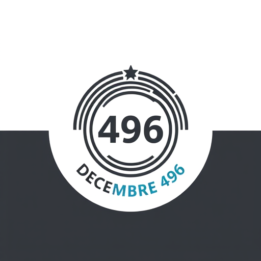Professional logo design. // SUBJECT
Logo design for "Decembre 496", a month-long running challenge. The logo is a circular, modern emblem.
// CORE ELEMENTS
The central graphic is an abstract representation of progress: a stylized spiral or a series of 31 concentric lines that grow outwards, representing the daily increase in distance. At the very center of the spiral, the number "496" is placed, clean and prominent. As a subtle winter detail, the outermost circle is broken by six points, evoking a minimalist star or snowflake. The text "DECEMBRE 496" is integrated cleanly within the design, perhaps in a straight line bisecting the lower half of the circle.
// STYLE & MOOD
Minimalist design with an epic and motivational feel. The look is clean, technical, and elegant, like a high-end sports brand emblem. Flat 2D vector style.
// COLOR PALETTE
Monochromatic-inspired palette: Dark charcoal grey (#2C3E50) and white (#ECF0F1), with a striking accent of ice blue (#76D7C4). The logo must be impactful on both light and dark backgrounds.
// COMPOSITION
Balanced, circular design. The visual weight is centered, drawing the eye inwards towards the final number, "496".
// NEGATIVE PROMPT
--no detailed illustration, 3d, shadows, gradients, textures, watercolors, photos, serif fonts, complex shapes