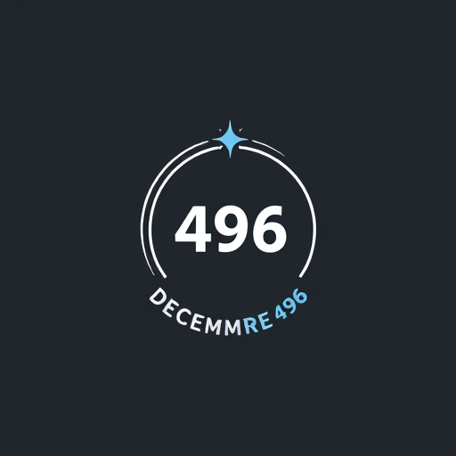 Professional logo design. // SUBJECT
Logo design for "Decembre 496", a month-long running challenge. The logo is a circular, modern emblem.

// CORE ELEMENTS
The central graphic is an abstract representation of progress: a stylized spiral or a series of 31 concentric lines that grow outwards, representing the daily increase in distance. At the very center of the spiral, the number "496" is placed, clean and prominent. As a subtle winter detail, the outermost circle is broken by six points, evoking a minimalist star or snowflake. The text "DECEMBRE 496" is integrated cleanly within the design, perhaps in a straight line bisecting the lower half of the circle.

// STYLE & MOOD
Minimalist design with an epic and motivational feel. The look is clean, technical, and elegant, like a high-end sports brand emblem. Flat 2D vector style.

// COLOR PALETTE
Monochromatic-inspired palette: Dark charcoal grey (#2C3E50) and white (#ECF0F1), with a striking accent of ice blue (#76D7C4). The logo must be impactful on both light and dark backgrounds.

// COMPOSITION
Balanced, circular design. The visual weight is centered, drawing the eye inwards towards the final number, "496".

// NEGATIVE PROMPT
--no detailed illustration, 3d, shadows, gradients, textures, watercolors, photos, serif fonts, complex shapes