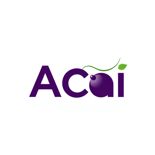Professional logo design. Create a logo: “ACai” in Reem Kufi. “AC” in uppercase, bold and prominent. “ai” in lowercase to emphasize “AC.” Color #6A1B9A. The small “a” has a green stem (#32CD32) and a small green leaf. The “a” is a stylized blend of the letter and an acai berry. The lower curve of the “a” is slightly thickened to suggest the berry. A thin stem grows from the upper right side of the “a,” curves gently upward, and ends at the dot of the “i.” A small, minimalist leaf (tilted to the left) sits approximately in the middle of the stem.