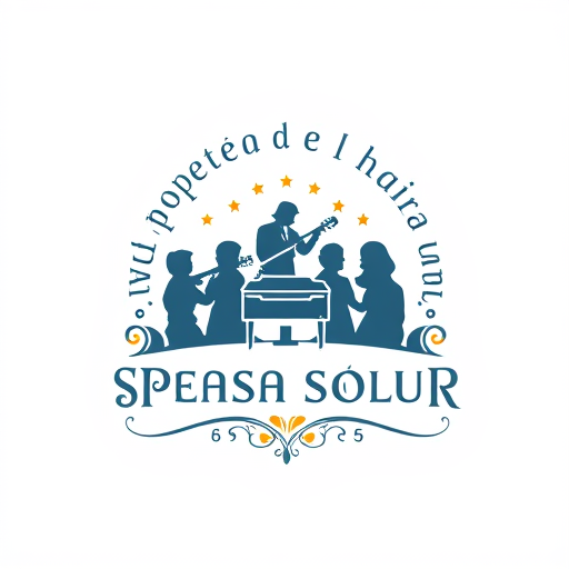 Professional logo design. Grupo de pessoas a cantar, coro musical com partituras, Instrumentos sao o piano e o violino
