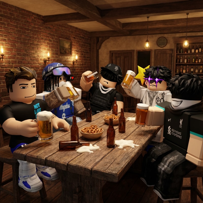 juntame a estas personas para que esten sentadas en una mesa tomando cerveza