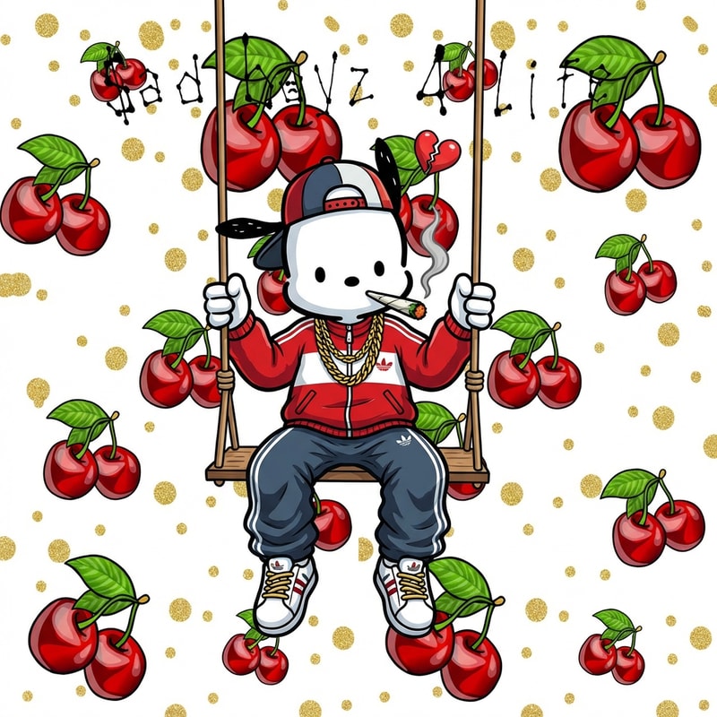 haz que el fondo de la imagen sea la imagen dos, y luego quiero que en el medio este la imagen tres pero que en vez del chico del coolumpio, este la imagen uno, pochacco. Pocchaco tiene que estar vestido con ropa turra de argentina y se tiene que estar fumando un porro