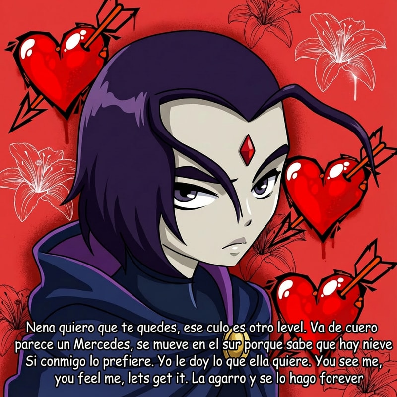 ahora haz que la siguiente imagen tenga este texto escrito como si fuera dibujo pero debajo de la imagen y que no sea tan grande.

Nena quiero que te quedes, ese culo es otro level. Va de cuero parece un Mercedes, se mueve en el sur porque sabe que hay nieve
Si conmigo lo prefiere. Yo le doy lo que ella quiere. You see me, you feel me, lets get it. La agarro y se lo hago forever