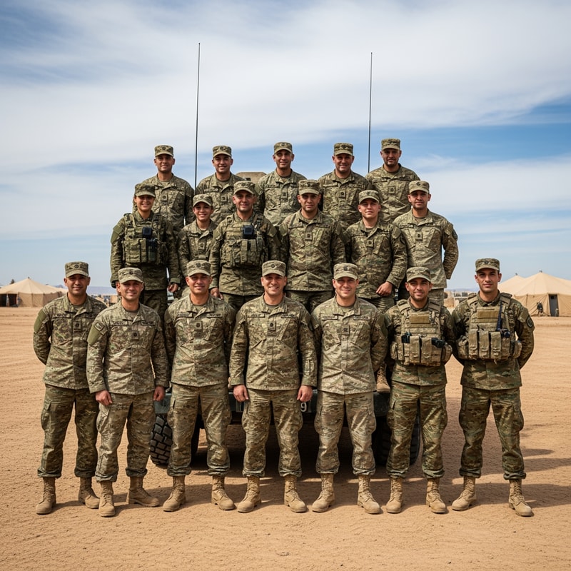 haz que todos los de la foto esten vestidos de militar