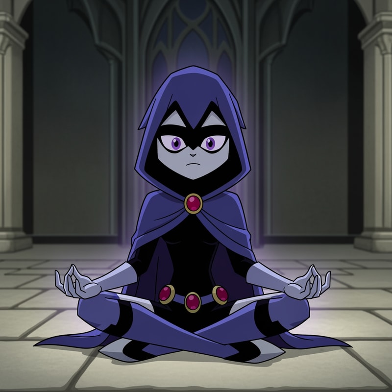 dibujame a raven de la serie de los teen titans del 2003 sentada