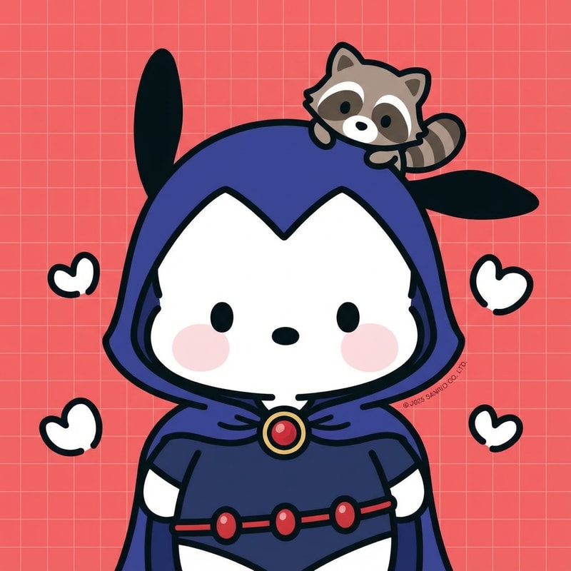 haz que este oso este vestido como raven y en vez de un pollo en su cabeza tenga un mapache. Pero haz que se le vea la cabeza