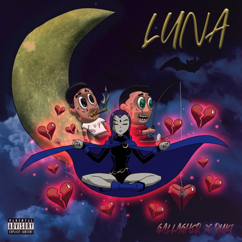 haz que el fondo de la imagen sea la imagen 2 En el medio de la imagen tiene que estar raven de la imagen uno, con corazones al rededor de ella