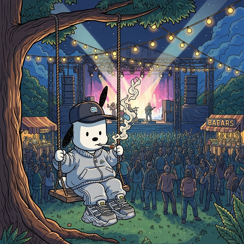 haz que el fondo de la imagen sea la imagen dos, y luego quiero que en el medio este la imagen tres pero que en vez del chico del coolumpio, este la imagen uno, pochacco. Pocchaco tiene que estar vestido con ropa turra de argentina y se tiene que estar fumando un porro