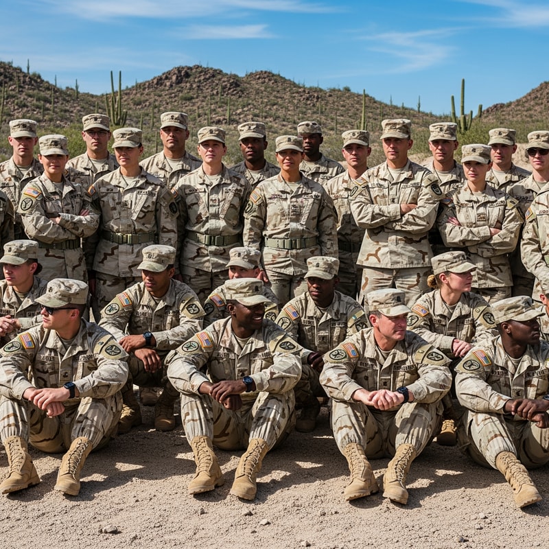 haz que todos los de la foto esten vestidos de militar