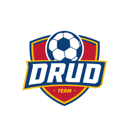 Professional logo design. Create a professional sports team logo for a football (soccer) team named “Drud”.
The design should feature a football icon as the main element.
Use a color palette of red, blue, and yellow.
The logo should look bold, dynamic, and energetic, symbolizing strength and teamwork.
Include modern typography for the team name “Drud” and make sure the football graphic is clearly visible in the center or top of the design.
Style: modern, sporty, and eye-catching, suitable for a football team emblem.