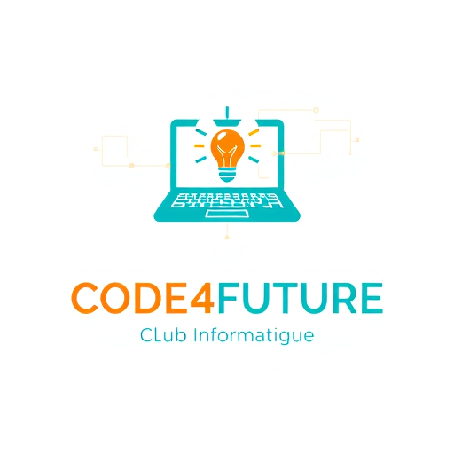 Professional logo design. Create a modern and inspiring logo for a high school computer club called “Code4Future.” The design should include a tech-related symbol such as a laptop, code brackets, or a light bulb to represent innovation and learning. Use clean, geometric shapes and a color palette inspired by technology (teal, orange, or blue tones). Include the text “CODE4FUTURE” in bold typography, and below it, a smaller line that says “Computer Club” or “Club Informatique.” The overall look should be professional, minimalistic, and futuristic, suitable for a Moroccan high school setting.