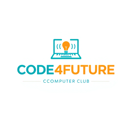 Professional logo design. Create a modern and inspiring logo for a high school computer club called “Code4Future.” The design should include a tech-related symbol such as a laptop, code brackets, or a light bulb to represent innovation and learning. Use clean, geometric shapes and a color palette inspired by technology (teal, orange, or blue tones). Include the text “CODE4FUTURE” in bold typography, and below it, a smaller line that says “Computer Club” or “Club Informatique.” The overall look should be professional, minimalistic, and futuristic, suitable for a Moroccan high school setting.