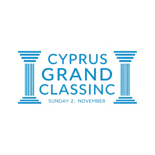 Professional logo design. I want a logo saying 
Cyprus 
Grand
Classic
Sunday 2 November

In a white font within borders shaped like a greek ancient column