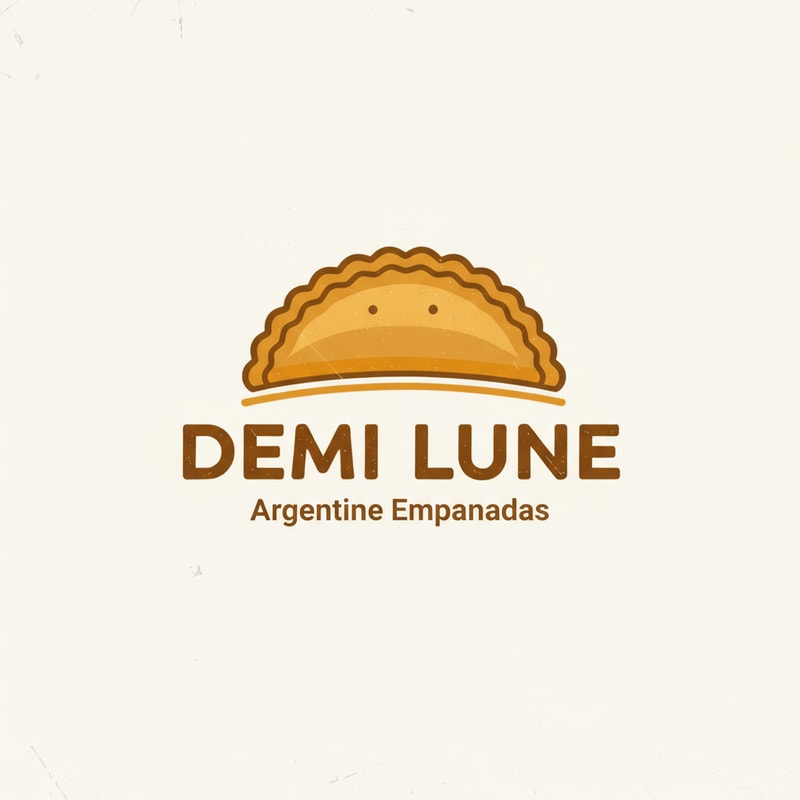 The empanada should be shaped in a patterned line, and the color should be more harmonious with the rest of the logo; the line should be thicker and stylized. Below the "demi lune" section, it should say "Argentine Empanadas."
