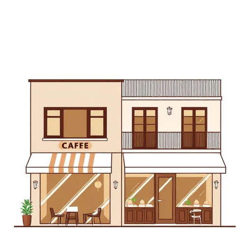 Professional logo design. Can you design a building for me that has a café on the ground floor with a capacity of 10-12 seats, and an apartment for two on the first floor. The building should be located on a plot of 210m² with a maximum building factor of 2. Separate the entrance to the café and the apartment separately