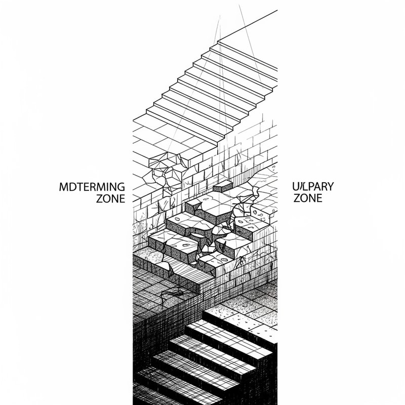 Focus on a single section or axonometric view that clearly shows three zones:

1. Lower Zone: Show how the steps are narrow and heavy. You can use thick, dark lines and shading to create a sense of claustrophobia.

2. Middle Zone: Display indeterminacy here. The steps may be broken or shown as sketches or transparent outlines over the actual material.

3. Upper Zone: Show clarity. The steps are wide, and light penetrates from above. You can use very thin, clean lines