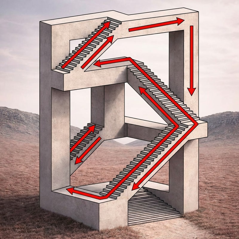 there is no need to write anything and let the arrows only go on the stairs and say that you always go back