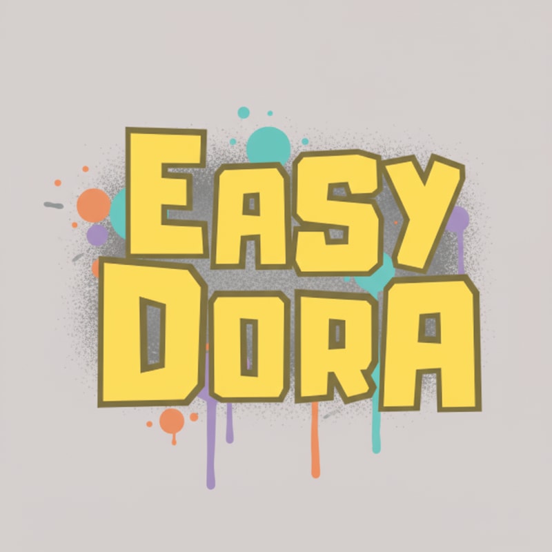 Could you create a logo that is chatchy, but simple, inspired by street art. Also I want it to be memorable for the eye, and easy to use for different purposes , such as merch, posters, cover photos. It should be saying EASYDORA. I don’t want any animals included, and I want it to be minimalistic, yet playful