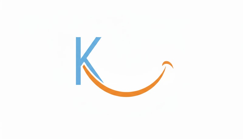 The logo should be clean, friendly, and visually appealing. Use light sky blue for the letter K and soft pastel orange for the smile.”