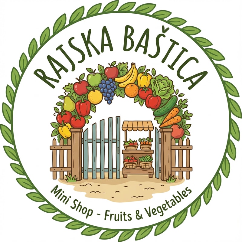 make me logo for mini shop where is selled vegetables and fruits named RAJSKA BAŠTICA