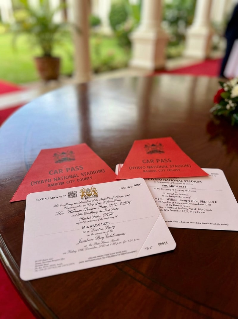 Change name from Gerald Mithamo Muchiri to Aron Bett. Change the background from a car steering as seen to a state house table or laps