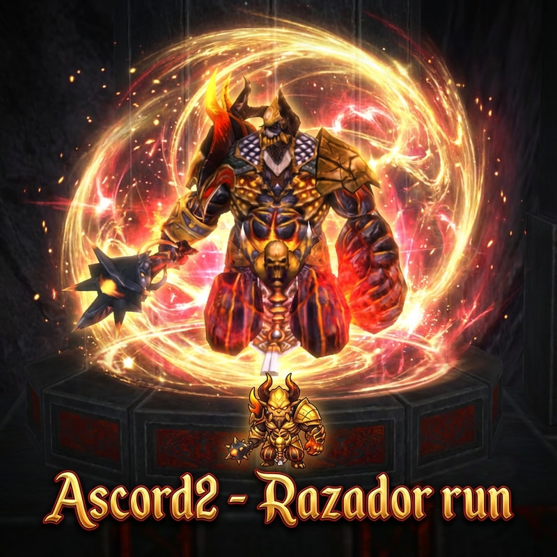 Szerkeszd meg nekem menőn. a Razador legyen epic aurával körülvéve. Legyen oda írva alulra Ascord2 - Razador run és a felirat fölött is legyen 1 aranyos Razador.