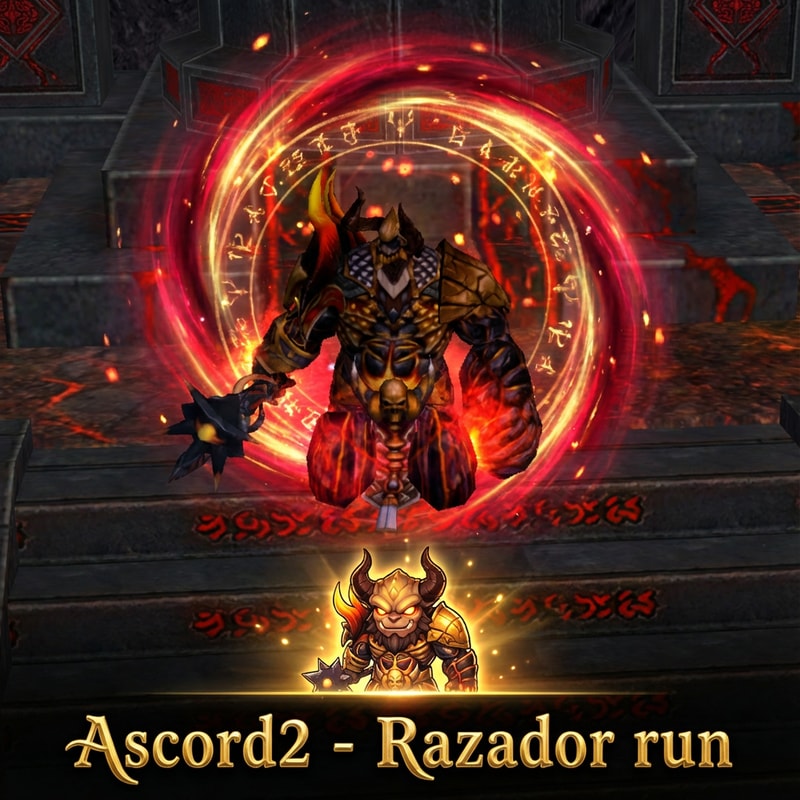 Szerkeszd meg nekem menőn. a Razador  legyen epic aurával körülvéve. Legyen oda írva alulra Ascord2 - Razador run és a felirat fölött is legyen 1 aranyos Razador