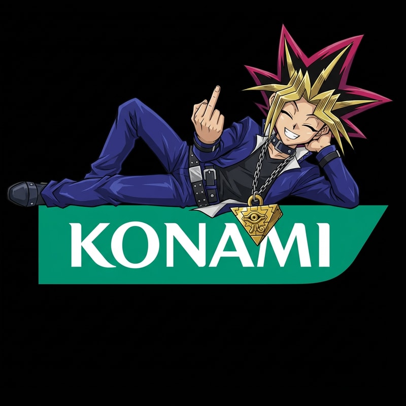 Szerkeszd át nekem ugy hogy Yugi fekszik a Konami feliraton és a kezével mutatja hogy kabbe és mosolyog a nyakába az ezeréves ikon. A Fekete háttér maradjon