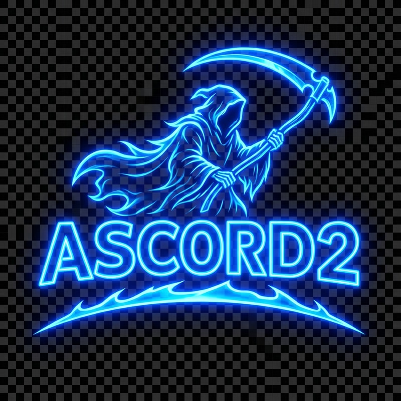 Szerkeszd át nekem arra hogy Ascord2 a színe legyen más és 1 kék phantom legyen a logo fölött kék kaszával. Az ascord2 logo legyen kicsit erőteljesebb szin effektel. Lehet más alakzatban is kör vagy akarámi