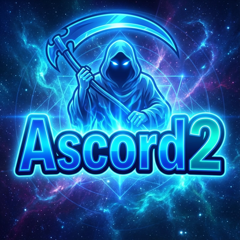 Szerkeszd át nekem arra hogy Ascord2 a színe legyen más és 1 kék phantom legyen a logo fölött kék kaszával. Az ascord2 logo legyen kicsit erőteljesebb szin effektel. Lehet más alakzatban is  És a háttszin is legyen valami menő