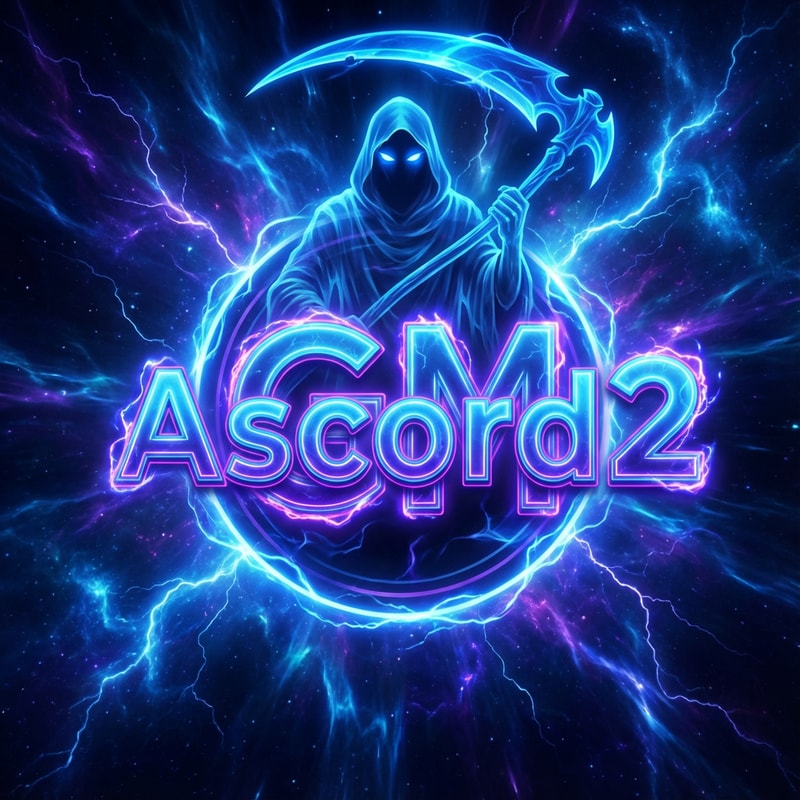 Szerkeszd át nekem arra hogy Ascord2 a színe legyen más és 1 kék phantom legyen a logo fölött kék kaszával. Az ascord2 logo legyen kicsit erőteljesebb szin effektel. Lehet más alakzatban is kör vagy akarámi. És a háttszin is legyen valami menő