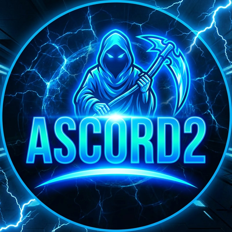 Szerkeszd át nekem arra hogy Ascord2 a színe legyen más és 1 kék phantom legyen a logo fölött kék kaszával. Az ascord2 logo legyen kicsit erőteljesebb szin effektel. Lehet más alakzatban is kör vagy akarámi. És a háttszin is legyen valami menő
