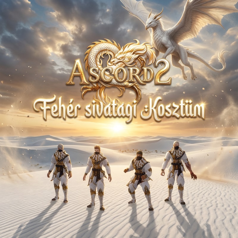 Szerkeszd meg nekem epicen. Legyen oda irva Ascord2  - Fehér sivatagi Kosztüm. És valami fehér sivatagba legyenek. valamifehér lény  legyen az Ascord2 felirat felett. Az irás is legyen nagyon szép kidolgozott