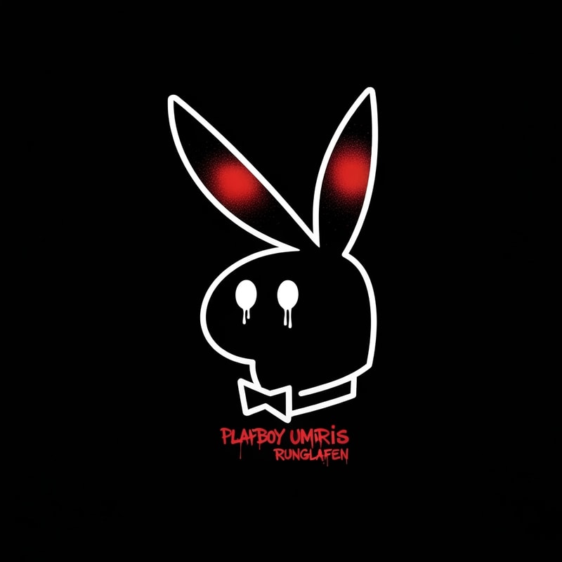 Erstelle den hasenkopf vom Playboy bunnny Logo in Graffiti stil auf schwarzen Hintergrund. Es soll nur der Umriss sein und gesprayed aussehen dabei soll Farbe auch etwas runterlaufen.