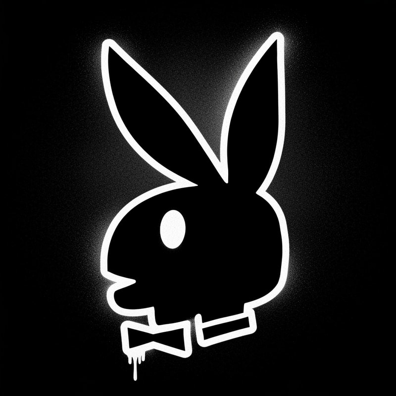 Erstelle den hasenkopf vom Playboy bunnny Logo in Graffiti stil auf schwarzen Hintergrund. Es soll nur der Umriss sein und die füllfarbe schwarz haben und gesprayed aussehen dabei  soll Farbe auch etwas runterlaufen.