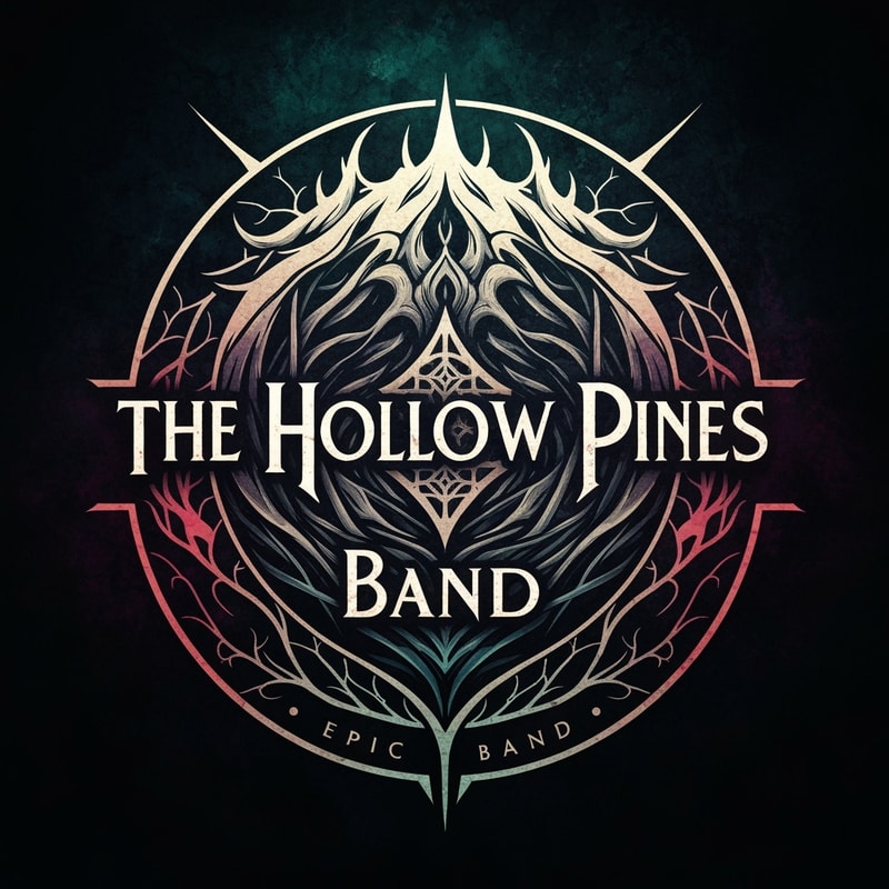 Please, make me a logo about my new epic, symphonic band. The style: epic, dark, a lot of deep colors. My band's name: The Hollow Pines Band