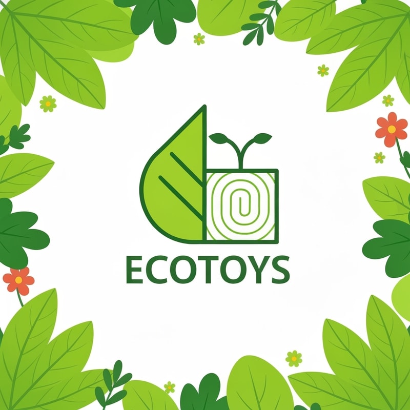 EcoToys logo, minimalist style, geometric design, green leaf and stylized wooden block combined, clean lines, simple shapes, modern, eco-friendly, vector illustration, white background
surrounded by bright green leaves and flowers, whimsical and fun, vector illustration, toy packaging design, eco-friendly, happy and inviting, vibrant colors